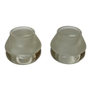 Crate & Barrel Luna‎ Votive Candle Holders Clear With Frosted Top Blown Set of 2